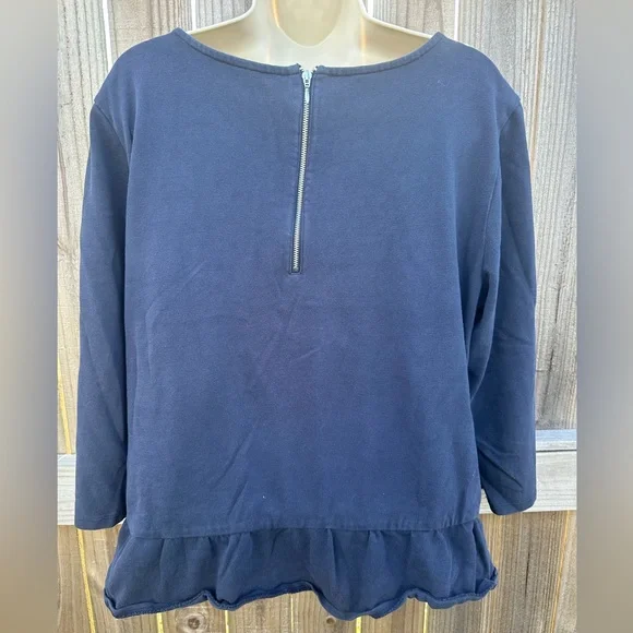 Talbots Navy Ruffle-Hem Cotton Pullover Top with Back Zip - Size L - Picture 5 of 5